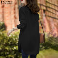 ZANZEA Women Casual Loose Button Up Shirt Solid Loose Side Slit Office Blouse Tops.