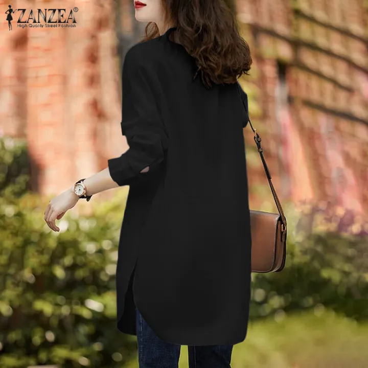 ZANZEA%20Women%20Casual%20Loose%20Button%20Up%20Shirt%20Solid%20Loose%20Side%20Slit%20Office%20Blouse%20Tops%20-%20Image%204
