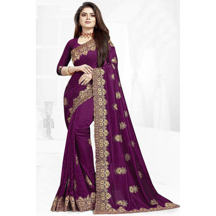 Indian%20Vichitra%20Silk%20Saree%20High%20Quality%20Embroidery%20Work/%20Stone%20On%20Blouse%20-%20Comfortable%20and%20Suitable%20for%20All%20Seasons%20-%20Image%202