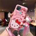 Cartoon Cute Hello Kitty Pink Case For OPPO A15s A15 A54 A9  A5  A7 A5s A12 A3s A12e A1K A53  A32 A33  A92 A52 A31 A37 A93 A39 A57 Reno4 F Reno4  Lite Realme C2 with Doll Holder Stand Crossbody Bag Silicone Soft Cover Casing. 