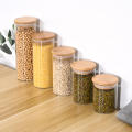 Eco-friendly Glass jar Sleek Transparent Bamboo lid Airtight Versatile Sealed canister for Kitchen accessories Loose tea. 