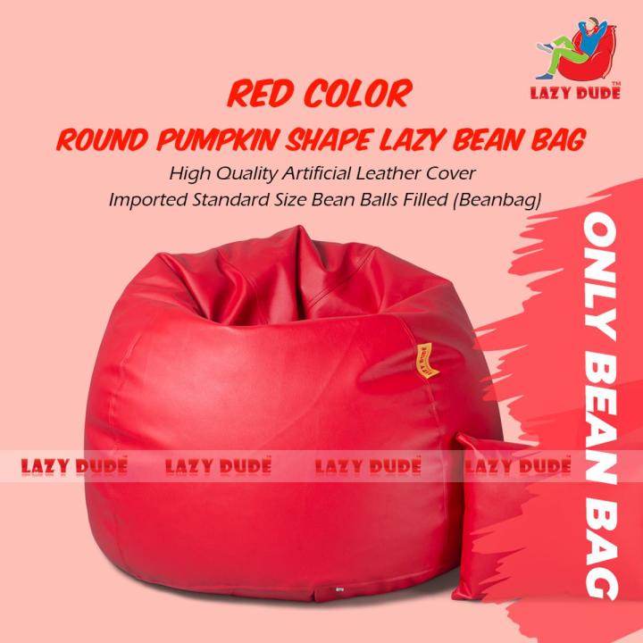 LAZY DUDE Extra Large XL Size Round Pumpkin Shape Lazy Bean Bag - Red