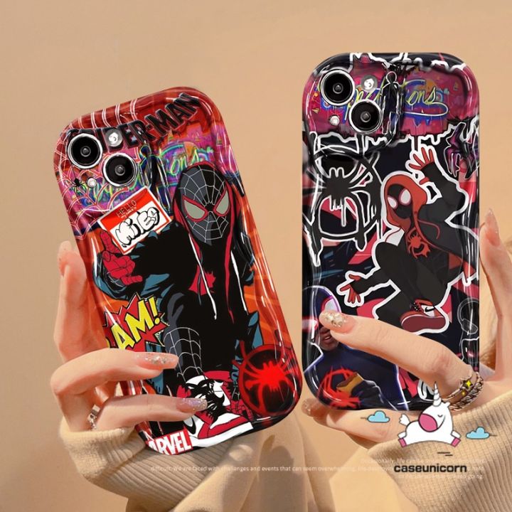 Cartoon Marvel Doodle Wavy Curved Edge Case For Redmi 10C 9T 12 10 12C 9 A1 9C 9A 10A A2 Note 12 10 9 8 11s 10s 11 Pro Max Poco M3 X5 Mi 11 12 Lite Trend Brand Cool Spider-Man Cover