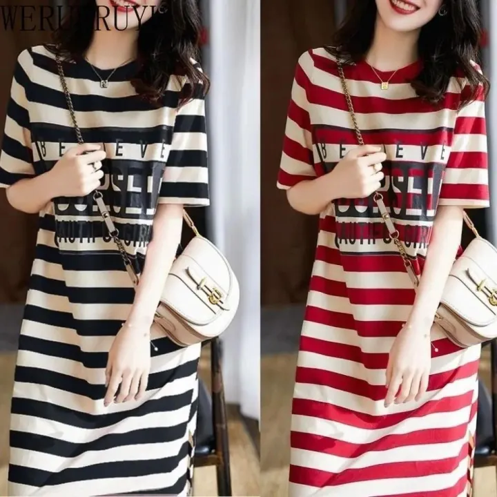 Striped%20Print%20Short%20Sleeve%20Midi%20Dress%20Summer%20Aesthetic%20Clothes%20Korean%20Fashion%20Casual%20Harajuku%20Dresses%20for%20Women%202023%20Vestidos%20-%20Image%202