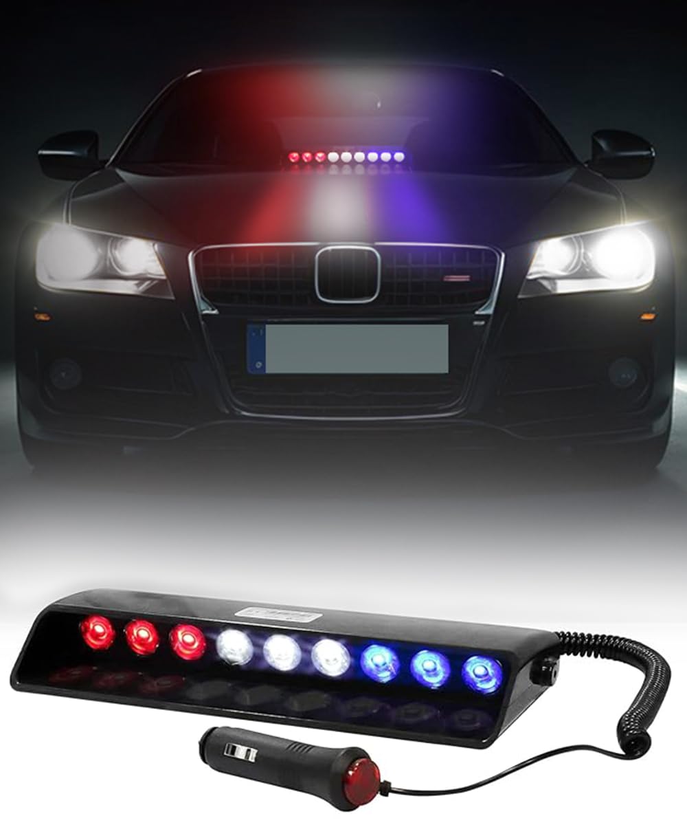 New Dashboard 9 led car emergency 3 color (red, white, blue flashing) Lights and Multi Mode Function Available