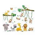 Cartoon Zoo Monkeys Wall Stickers Kids Room Elephant Giraffe Children's Room Baby Room Decor Wall Sticker Nursery Mural Poster.