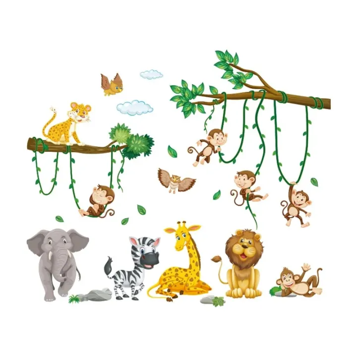Cartoon%20Zoo%20Monkeys%20Wall%20Stickers%20Kids%20Room%20Elephant%20Giraffe%20Children's%20Room%20Baby%20Room%20Decor%20Wall%20Sticker%20Nursery%20Mural%20Poster%20-%20Image%207