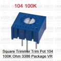 3Pcs- Square Trimmer Trim Pot 104 100K Ohm 3386 Package VR Potentiometer 0.5W Top Adjust Variable Resistor.