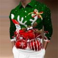 Men Christmas Style Polo Long Sleeves Print Men Shirt Quick Dry Patterns Winter Fashion Man Thickens Clothing Street Leisure Top. 