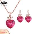 Carat Heart Shape Rhinestone Pendant Necklace Ear Stud Earrings Women Jewelry Set. 