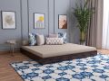 Nice Furniture Solid Acacia Engineered Wood Floor Beds | Space Saving Low Floor/Lying/Rise/Level/Profile Cot Bed for Bedroom | King Size Bed | Queen Size Bed | Double Beds | Single Bed for Bedroom | Dark Brown Finish.