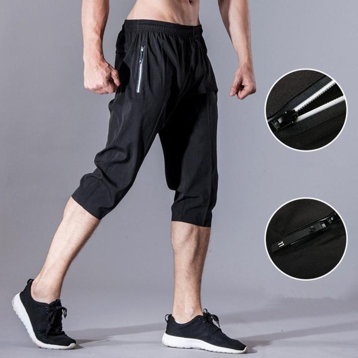 Men Running Pants Basketball Football Soccer Training Pants Sport Cropped 3/4 Trousers Slim Leg Gym Fitness Jogging Sweatpants
