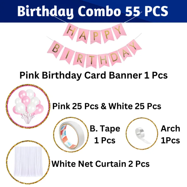 Pink%20Birthday%20Decorations%20Combo%20-%20Metallic%20Balloons,%20Card%20Banner,%20White%20Net%20Curtain%20with%20Balloon%20Arch%20&%20Both%20Side%20Tape%20-%20Full%20Package%20(55%20Pcs)%20-%20Image%202