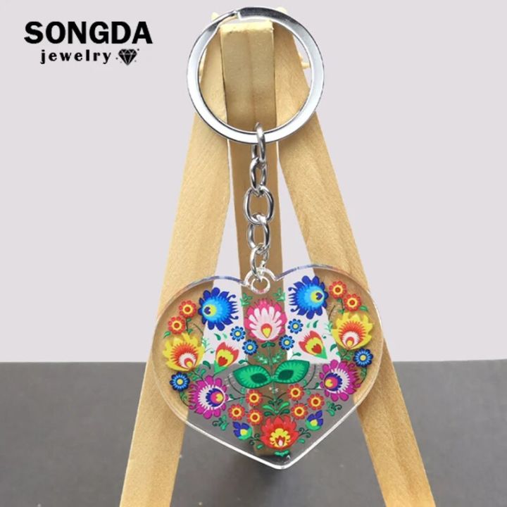 Polish Folk Art Pattern Keychain Colorful Bouquets Folkloric Style - Main Image