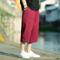 M-5XL Wide Leg Linen Drawstring Pants Elastic Waist Three Quarter Linen Trousers Mens Summer Loose Fit Casual Pants XXXXXL.