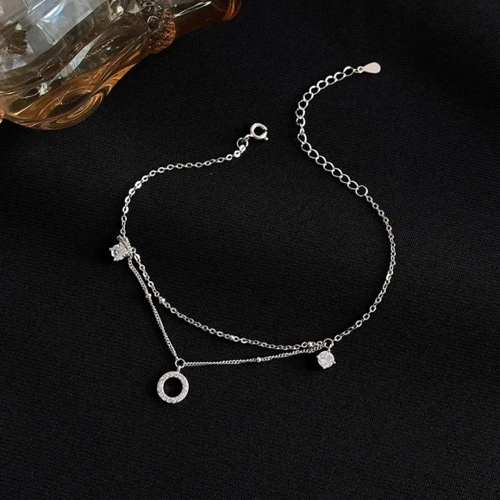 Wedding%20Fashion%20New%20925%20Sterling%20Silver%20Shine%20Round%20Cubic%20Zirconia%20Multilayer%20Chain%20Anklets%20For%20Women%20Girl%20LB017%20-%20Image%202