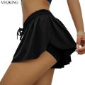 2 In 1 Yoga Shorts,Women Quick Drying Marathon Running Shorts,Breathable Elastic Loose Gym Fitness Sport Skirted Shorts. 