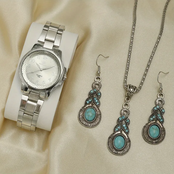 4pcs/set%20Women's%20Watch%20Casual%20Round%20Pointer%20Quartz%20Watch%20Polished%20Fashion%20Analog%20Wrist%20Watch%20&%20Jewelry%20Set,%20Gift%20For%20Mom%20Her%20-%20Image%206