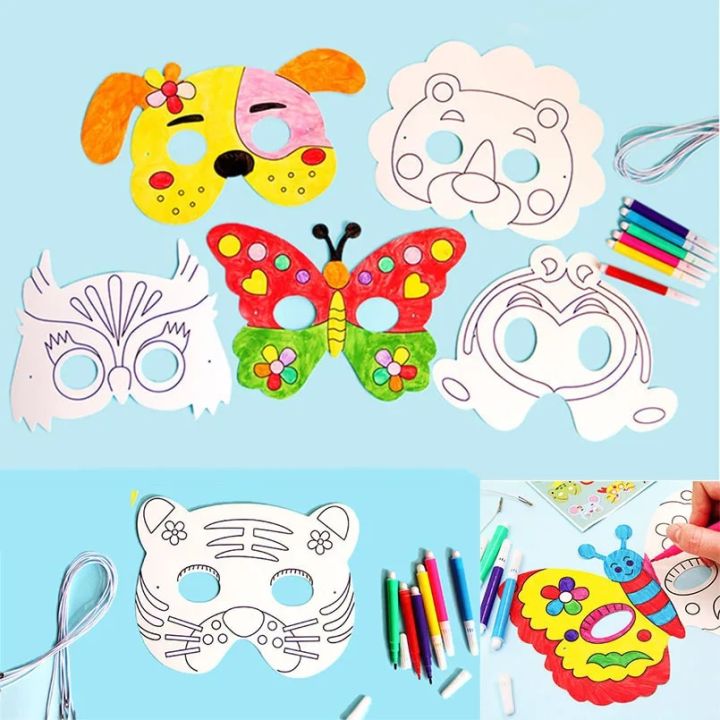 8Piece%20Kids%20Cartoon%20Animal%20DIY%20Graffiti%20Art%20Crafts%20Mask%20Toy%20Paper%20Mask%20Hand-painted%20White%20Paper%20Card%20Material%20with%20Color%20Pens%20-%20Image%203