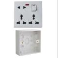 One Gang PVC with Universal 8 Pin Multi with 2 Pin and 3 Pin Combined Function Universal Socket with Switch 8 Pin Multy 1Gang Back Cover Junction Box.