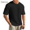 Plus Size 5XL Men Fashion Basic Tops Round Neck Knitted T-shirt 2024 New Summer Casual Pullovers Mens Simple Ruched Tees Shirt.