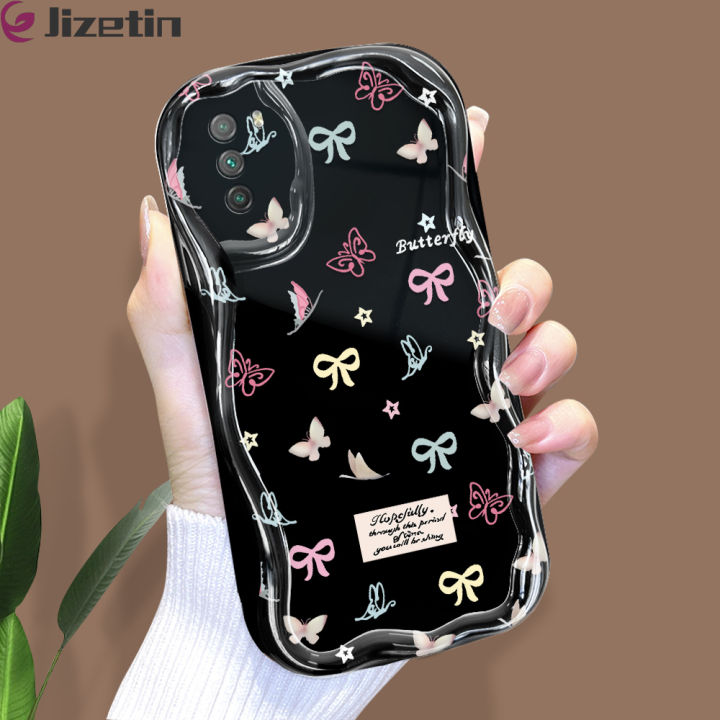 Jizetin for Xiaomi Poco M3 Back Cover Colorful Bowknot Cream Wavy Edge Soft Silicone Phone Case