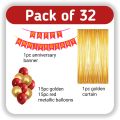 Happy Anniversary Decoration Combo Pack - Golden Foil Curtains Backdrop, Metallic Golden & Red Balloons With Red Anniversary Paper Banner For Anniversary Decoration Set Full Package- (Pack of 32 Pcs).