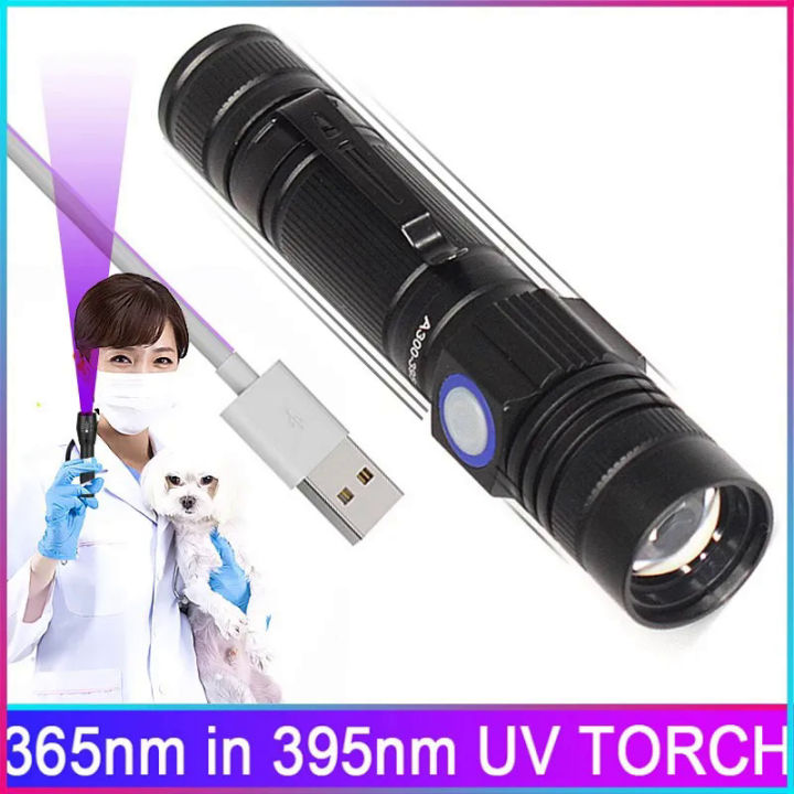 UV%20flashlight%20365nm%20&%20395nm%20Blacklight%20rechargeable%20USB,%20Wood's%20lamp%20ultraviolet%20black%20light%20LED%20Portable-detector%20-%20Image%203