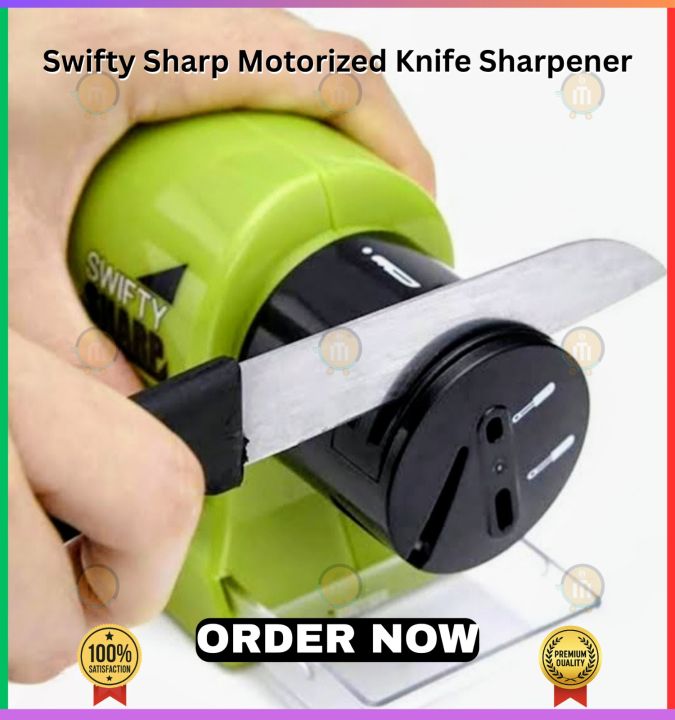 Sharp Motorized Knife Sharpener â Electric Blade Sharpener for Knives, Scissors & Chef Tools | Sharp Kitchen Tool with Motor, Battery, Safety Guard & Transparent Tray |