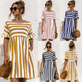 Women New Fashion Summer Beach Dress Maternity Clothes Loose Striped Ruffles Sleeves Dresses Pregnancy Party Mini Dress Sundress.