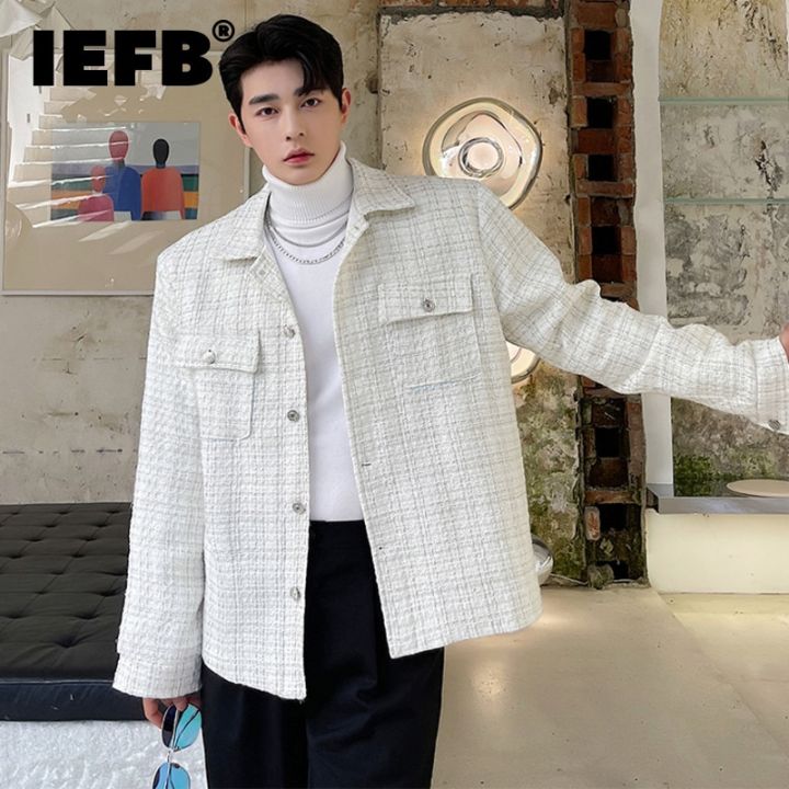 IEFB Korean Niche Weave Tweed Jacket Men Light Luxury Retro Autumn And Winter 2023 New Male Tweed Single Breasted Jacket 9D0945
