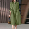 Women Causal Shirt Dress Women Long Sleeve Solid Dresses ZANZEA Fashion Lapel Neck Midi Vestidos Holiday Sundress Oversize.