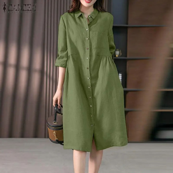 Women%20Causal%20Shirt%20Dress%20Women%20Long%20Sleeve%20Solid%20Dresses%20ZANZEA%20Fashion%20Lapel%20Neck%20Midi%20Vestidos%20Holiday%20Sundress%20Oversize%20-%20Image%207
