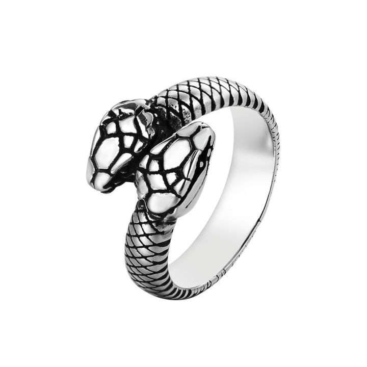 Personalized Men Stainless Steel Rings Silver Black Steel Rings Retro Snake Head Titanium Steel Rings