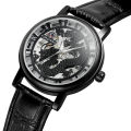 FORSINING Fousini Mechanical Watch Round Hollow Dragon Pattern Roman Numerals Mechanical Watch Belt Watch. 