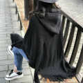 Women's Hooded Shawl Autumn and Winter Loose Tassel Shawl Cape Scarf Dual-Use Sweater Coat Batwing Shirt plus Size Women's Clothing.