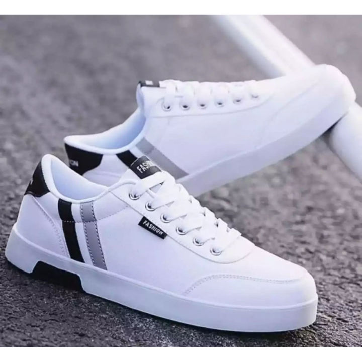 White Ash Strip Sneakers For Men With Trendy And Soft Leather