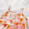 Toddler Kid Girl Clothes Set Letter/Butterfly Floral Printed Sling Buttons Ruffle Hem Tank Tops with Elastic Waist Flared Pants. 
