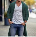 2024 Autumn Men's Knitted Cardigan Casual Long Sweaters Male Long Sleeve Outerwear Solid Color Loose Streetwear Knit Jacket. 