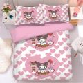 Sanrio Cartoon Cute Kuromi Bed Four-piece Set Student Dormitory Bunk Single Bed Girly Heart Cartoon Picture Three-piece Set.