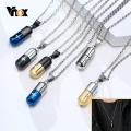 Vnox Hollow Pill Necklace for Men Women,Cross Engraved,Cremation Urn Pendant,Perfume Holder,Ashes Vial Keepsake Memorial Jewelry. 