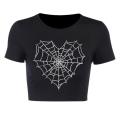 Summer American clothing Cute Women grunge T-shirt Ulzzang y2k Slim O-neck short tees dark spider web print Streetwear Corp tops.