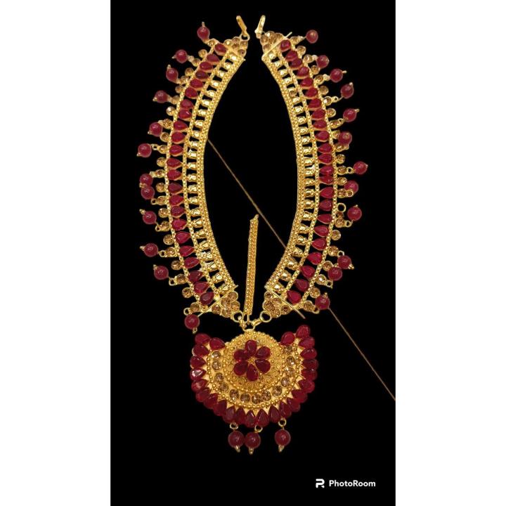 Gold Plated metal Taira Tikli for girls- gold fosting bridal