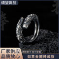 Retro original design, Ruyi, gold hoop bar, ring, men's tide, domineering, retro 999 silver, single index ring, handmade. 