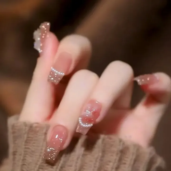 24pcs%20Black%20Pink%20False%20Nails%20Ballerina%20Wearable%20Nails%20Multiple%20Styles%20Manicure%20Decor%20Glitter%20Star%20Y2k%20Design%20Finished%20Nail%20-%20Image%204