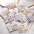 12 Pairs/set Crystal Rhinestone Flower Stud Earring For Women Heart Stars Snowflakes Combination Earrings Jewelry Accessories.