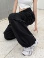 【Alien Alien】 HOUZHOU Harajuku Parachute Pants Y2K Streetwear Wide Leg Baggy Cargo Trousers Female Hippie Korean Edgy Style Jogging Sweatpants.