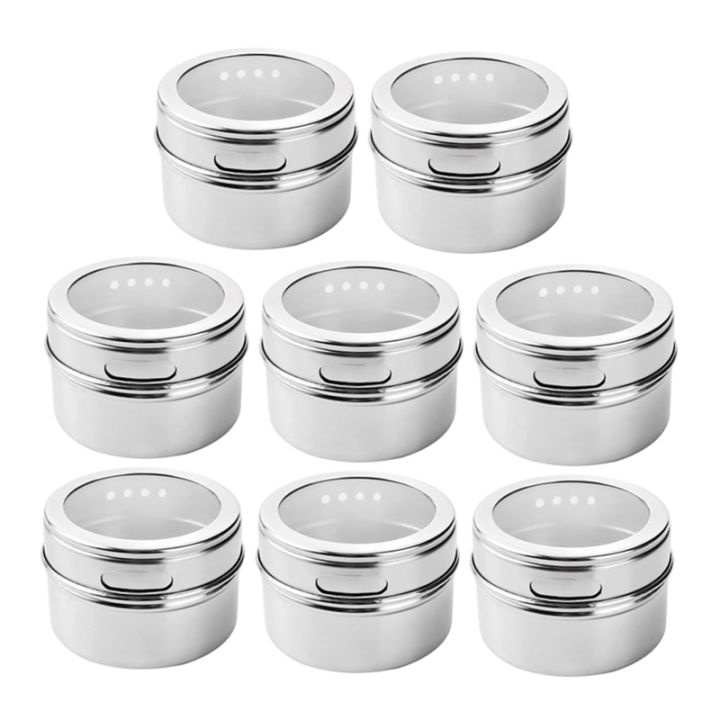 Magnetic Spice Tins 8Pcs,Stainless-Steel Magnetic Spice Container Magnetic Spice Jars Easy to Clean and Rust Free Easy to Use