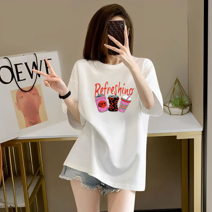 Summer%20Short%20Sleeve%20T%20Women's%20Extra%20Large%20Size%20T-shirt%202-300%20Jin%20Loose%20Fat%20mm%20Casual%20Slimming%20Slim%20Fit%20Mid-Length%20Printed%20Top%20-%20Image%204