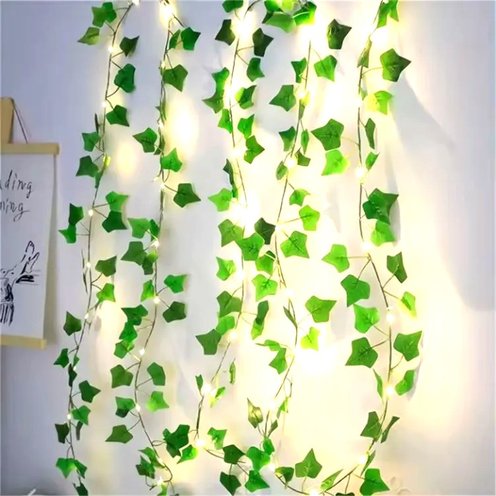 Green Artificial Leaf Ivy Vine 2M 20 LED Battery Powered Fairy String Lights Decorative Garland for Bedroom Wall Balcony Wedding Party Festival Home Indoor Decoration
